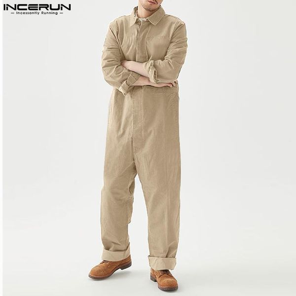 

jackets incerun 2023 korean style new men's retro solid comfortable rompers casual streetwear male allmatch long sleeve jumpsuits s5xl, Black;brown