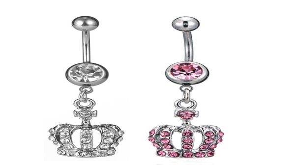 

d0698 2 colors crown clear navel belly button ring piercing body jewlery 1611583289131, Silver