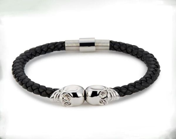 

bc jewelry selling fashion mens chains genuine leather braided northskull bracelets double skull bangle bc0028709448, Black