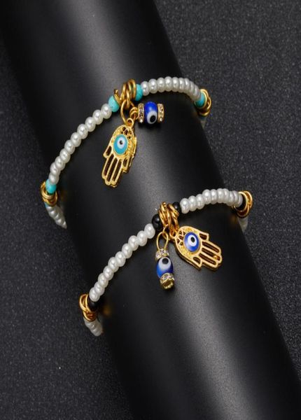 

colorful handmade bohemian seedbeads evil eye fatima hand charm bracelet for whole2173152, Golden;silver