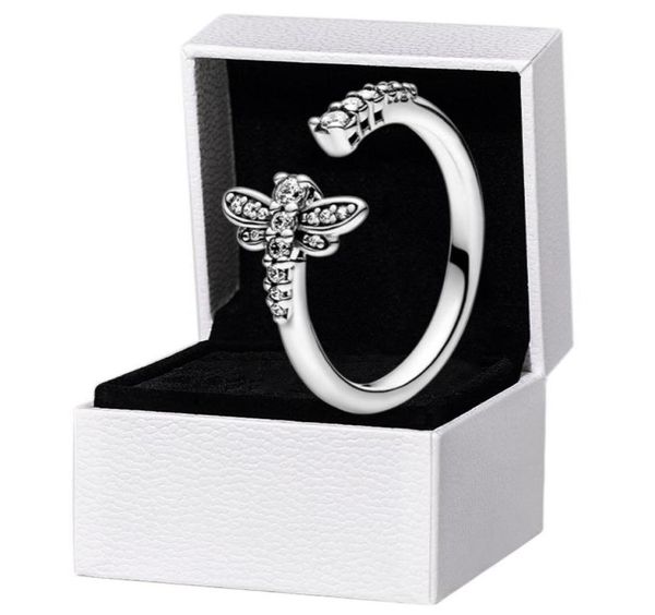 

sparkling dragonfly open ring authentic 925 sterling silver women girls wedding designer jewelry for cz diamond rings with original box set1, Slivery;golden