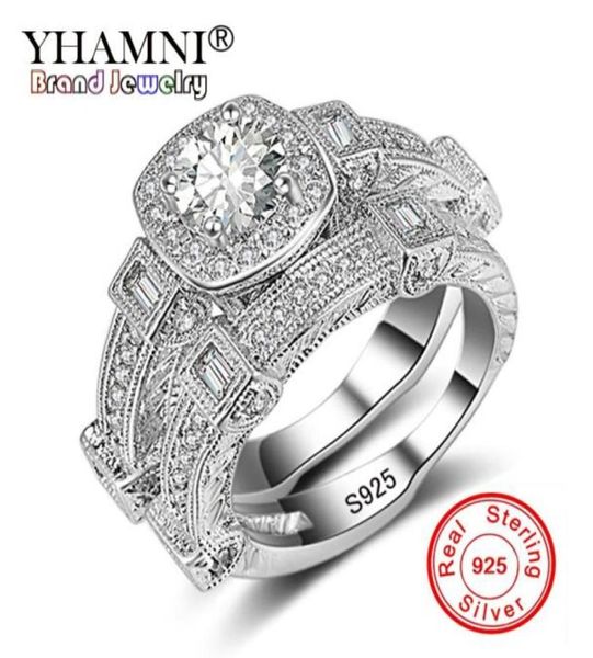 

yhamni fashion jewelry original solid 925 silver 2pcs ring set for women micro inlay cubic diamond band wedding rings gift kr235237326479, Slivery;golden