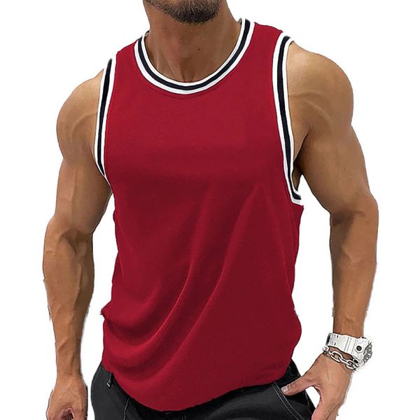 

mens tank round neck sleeveless shirts gyms vest male basketball training fitness workout pullover vests men clothing 230713, White;black