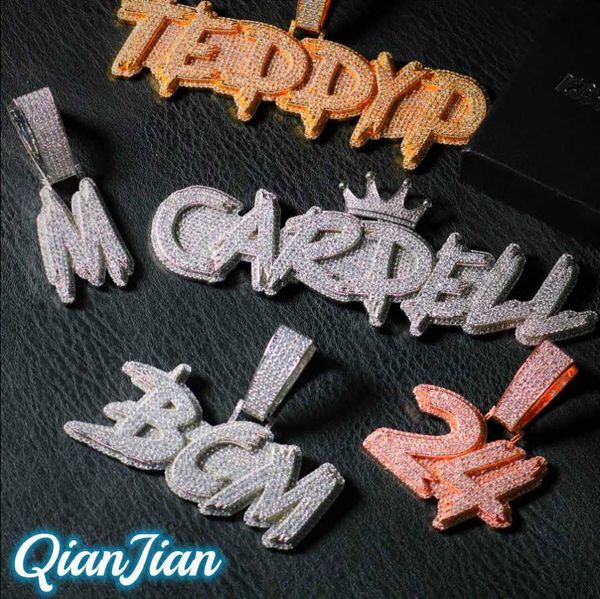 

buss down custom jewelry silver 925 gold plated hip hop name letter iced out moissanite pendant