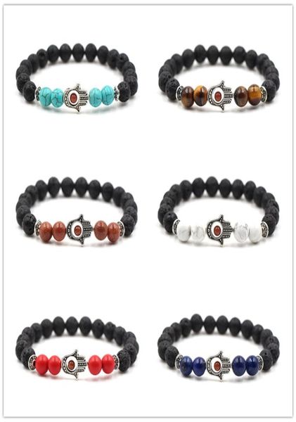 

fashion fatima hand natural black lava stone chakra bracelet aromatherapy essential oil diffuser bracelet for women men9779581, Golden;silver