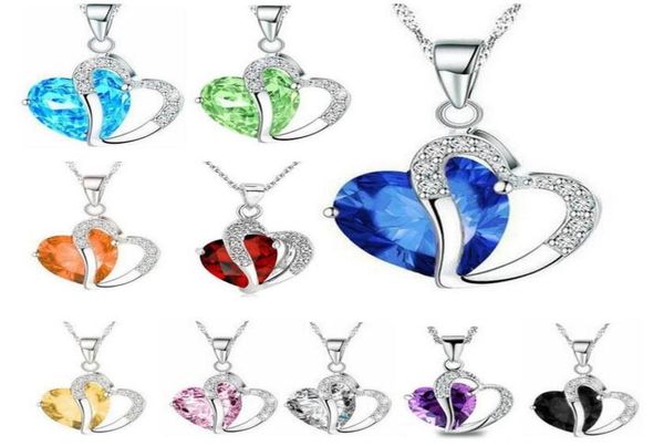 

women fashion heart crystal rhinestone silver chain pendant necklace jewelry 10 color length 177quot inch4422226