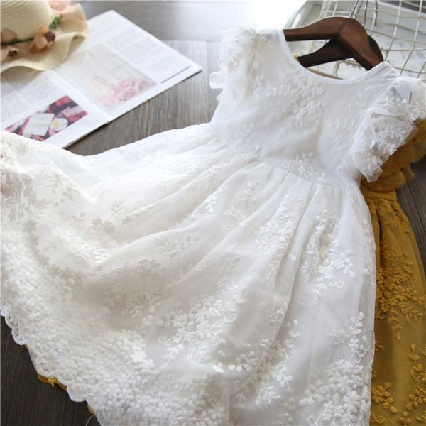 

girl's dresses white lace summer dress for girls short sleeve kids birthday princess costume tutu wedding flower girls dresses for 3-8, Red;yellow