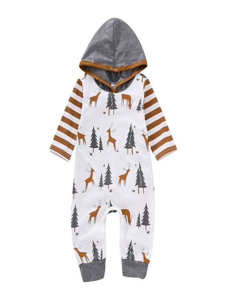 

newborn baby cartoon jumpsuit infant baby christmas deer tree hooded romper boy striped onesies kids casual toddler girl bodysuit 1781383, Blue