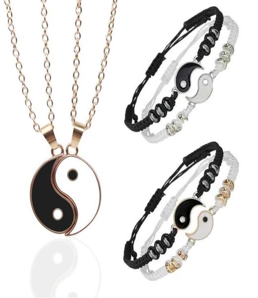 

pendant necklaces 1 set tai chi couple for women men friends yin yang paired pendants charms braided chain bracelet necklace8290241, Silver