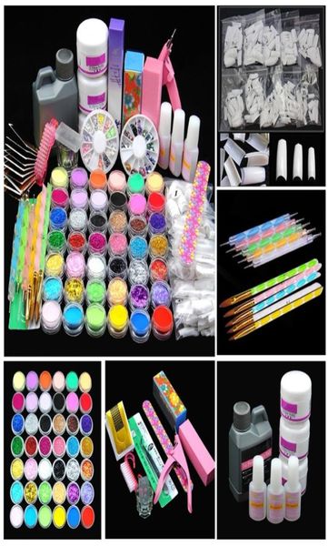 

pro acrylic power manicure nail kit acrylic tips cutter glitter rhinestones file brush manicure nail art tool set gel kit2314407