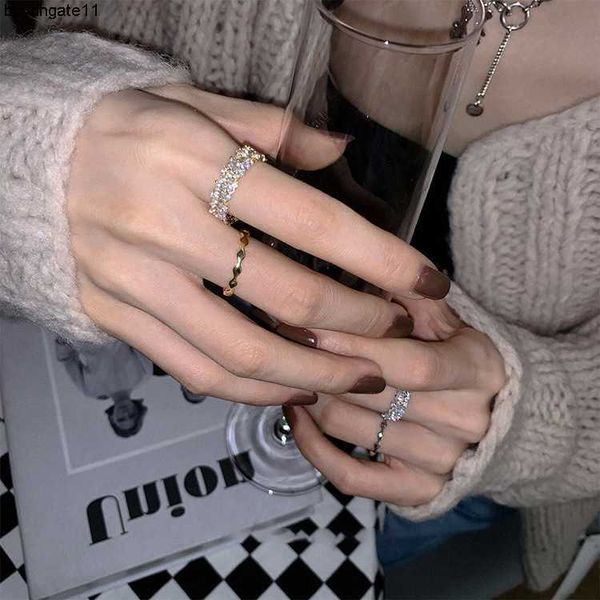 

fashion accessories super fairy exquisite zircon open ring set korean personality simple and versatile temperament fashion, Silver