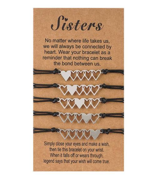 

sisters card bracelet creative stainless steel 5 hearttoheart woven friendship bracelet 5piece set9384373, Golden;silver