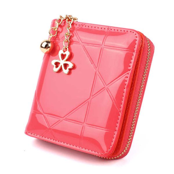 

fashionable short zipper coin bag women's tri fold card bag multifunctional zero wallet lacquer leather lingge handbag h918