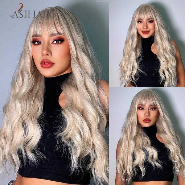 

synthetic wigs easihair long platinum white synthetic wigs for women natural hair wavy wig with bangs heat resistant daily party cosplay 230, Black