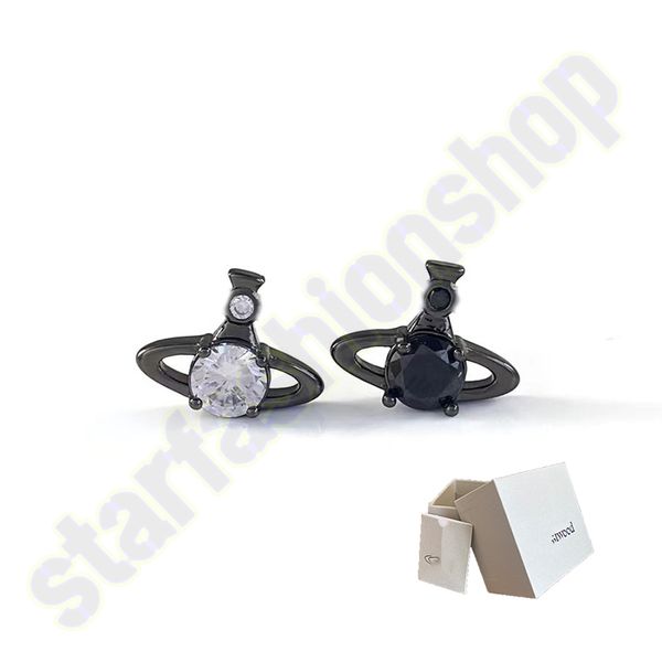 

saturn earrings luxury designer black and white duplex colors men and women diamond punk style earrings, Golden