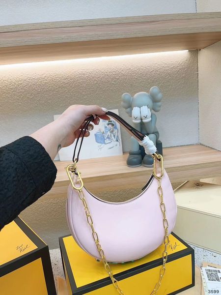 

new half-moon bag full-grain textured/smooth calf leather tote designer chain shoulder bag bottom letters zip closure crossbody women hobo h