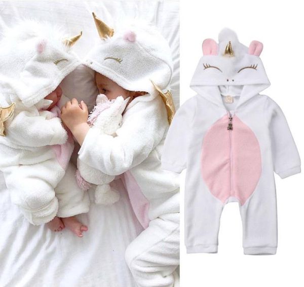 

newborn kid baby girl unicorn flannel romper jumpsuit outfit warm clothes winter1316135, Blue;red