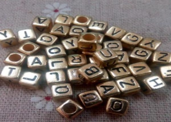

1000 pcs gold with black alphabet mixed letters cube beads 6mm good for baby diy craft6356257