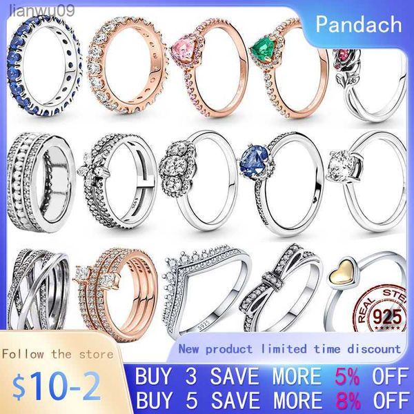 

silver rings for women 100 925 sterling silver princess crown sparkling heart cz rings fine engagement wedding jewelry l230704, Golden;silver