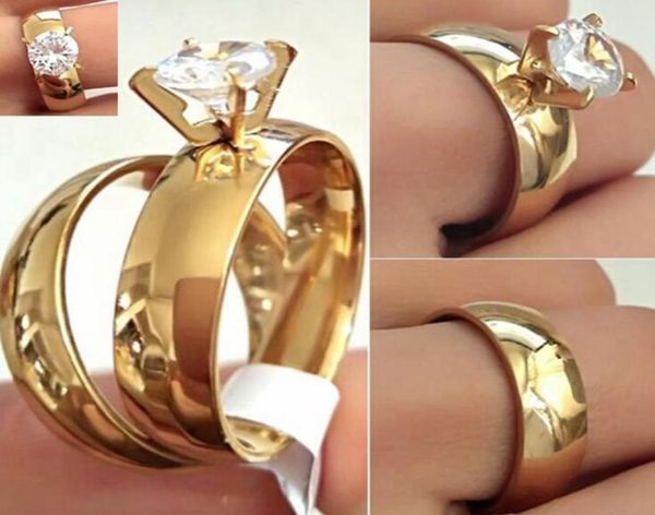 

24pcs 12pairs gold couples ring lovers ring stainless steel wedding engagement cz band ring quality comfortable classic jewelry3028875, Slivery;golden