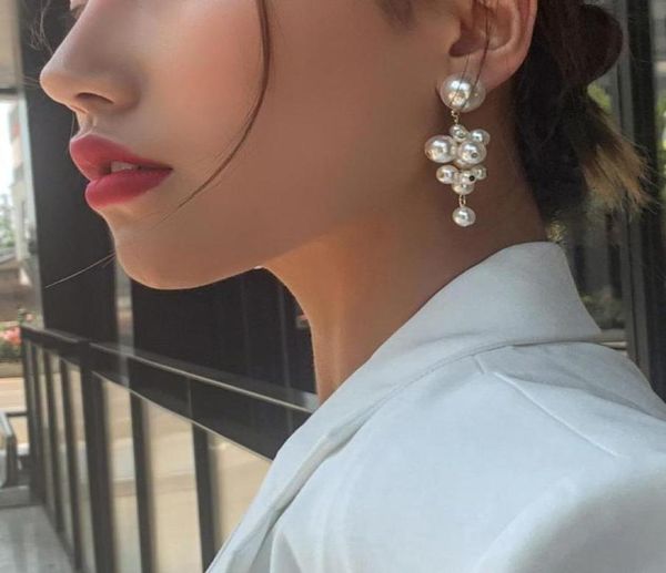

elegant gold color imitation pearl drop earrings statement for women party jewelry korean design mg381 dangle chandelier4006570, Silver
