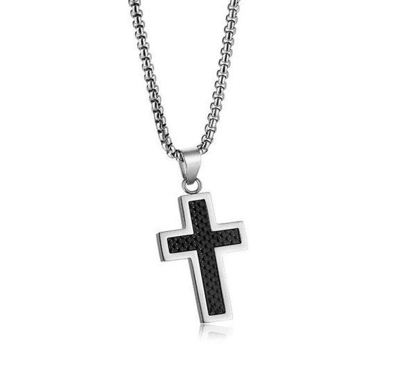 

pendant necklaces classic cross carbon fiber men039s necklace stainless steel charm chain link 24inch religious accessories2908840, Silver