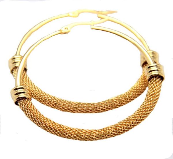 

new fashion 316l stainless steel big hoop earrings half net prevent allergy gold silver women earring aros mujer oreja8648055, Golden;silver