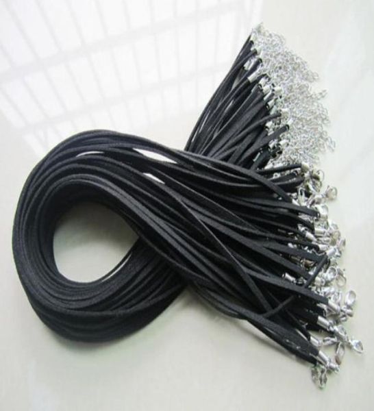 

3 mm 27inch28inch adjustable black korea faux suede leather necklace cord string rope18inch extender chain12x7mm lobster clasp8949067, White;red