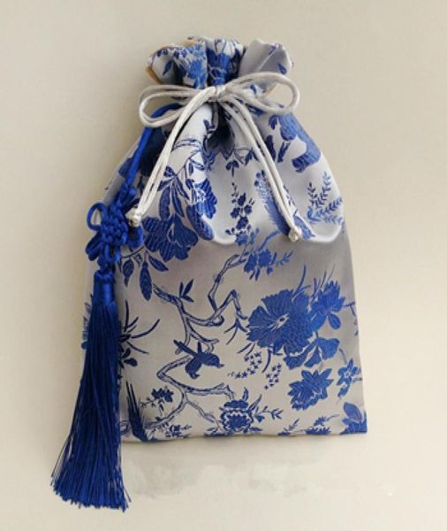 

chinese knot tassel extra large silk brocade bag drawstring craft bags gift pouches suede lining jewelry storage bag 20x25cm7590149, Pink;blue