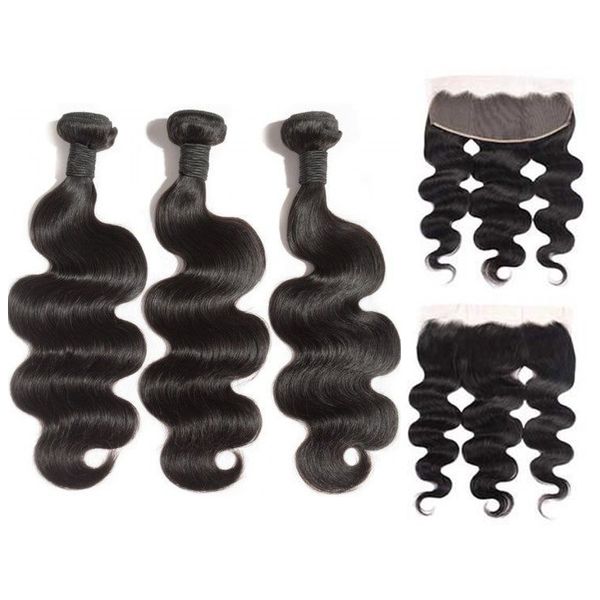 

3pcs body wave 11a 100% virgin human hair bundles plus transparent 13x4 frontal silk unprocessed human hair extensions indian malaysian camb, Black;brown