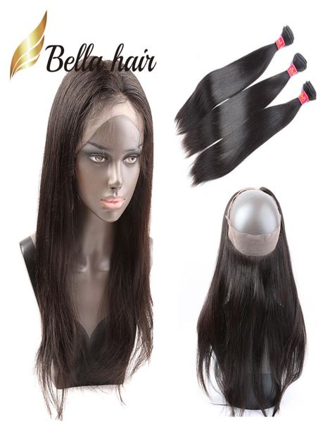

360 lace frontal closure with straight brazilian virgin human hair bundles 3pcs dyeable hair weave julienchina5978169, Black;brown