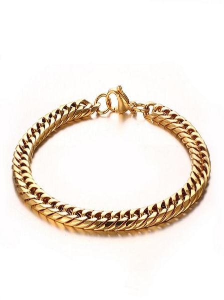 

gold curb link chunky chain bracelets stainless steel01239556178, Black