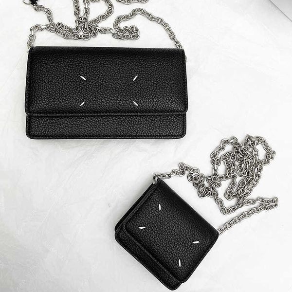 

margiela mm6 tide magera black metal chain short long four corner seam litchi grain cowhide wallet
