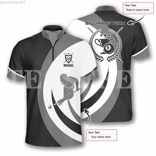 

men's t-shirts custom name sports billiards ball player tattoo 3dprint summer casual polo zipper shirts streetwear short sleeves t-shir, White;black