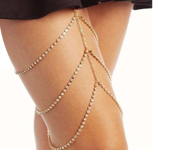 

3 layers shiny rhinestone body chain fashion leg chain thigh crystal jewelry for women and girls9825045, Slivery;golden