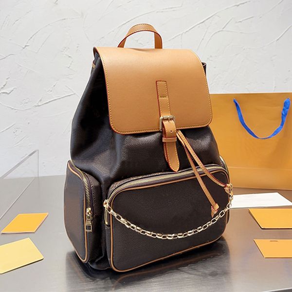 

leather designer backpack chain bag men bag traveling bag women letter design casual large capacity travel bag knapsack hiking bag shoulder