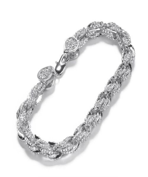 

hip hop iced out ed rope chain bracelet for men rosegold silver gold plated hiphop rock style pulseiras femininas3125122, Black