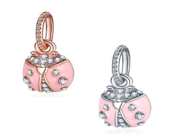 

fits sterling silver bracelet 20pcs pink ladybug enamel crystal pendant charms beads for european charm chain fashion diy jewelry2791085, Black