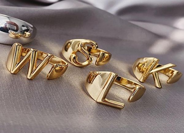 

alphabet a z letter ring 18k gold plated chunky name irregular gold ring adjustable initial ring2474955, Silver
