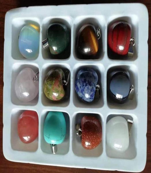 

12pcsset big apple pendant 1820mm crystal stone beads natural stone jewelry pendant necklaces gift for women7182418, Silver