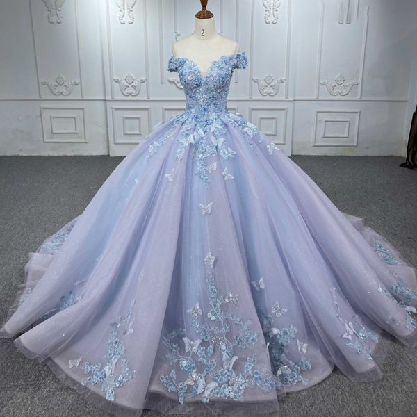

sky blue princess quinceanera dresses 2023 with butterfly applique beading 15 years birthday dress xv vestido de prom party dresses, Blue;red