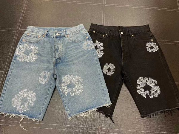 

mens 2023 designer mens luxury shorts jeans men jean flower diamond denim shortpants slim mens denim street hip hop, Blue