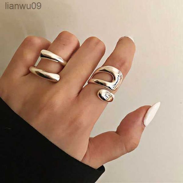

925 sterling silver smooth rings for women hollow out chain jewelry beautiful finger open rings for party birthday gift l230704, Golden;silver