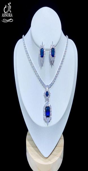 

earrings necklace asnora shiny cubic zircon wedding jewelry set royal blue evening dress accessories x08255987090, Silver