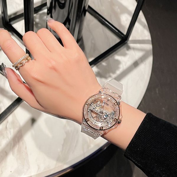 

other watches luxury women s skeletonized transparent automatic mechanical wristwatch fashion brand diamonds bezel waterproof silicone 23071, Slivery;black
