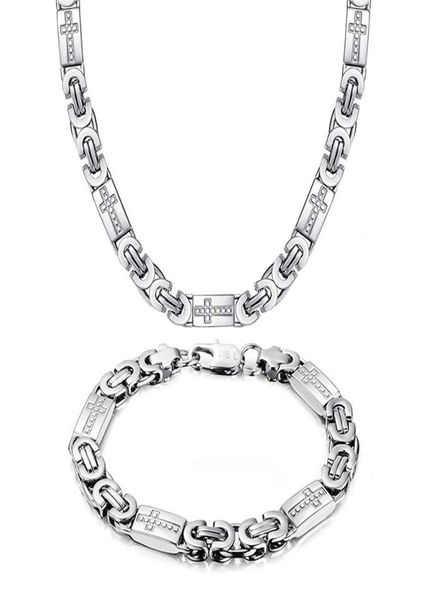 

new arrival silver cross necklace men039s 316l stainless steel chain bracelet men jewelry sets 55cm60cm70cmx8mm6659159