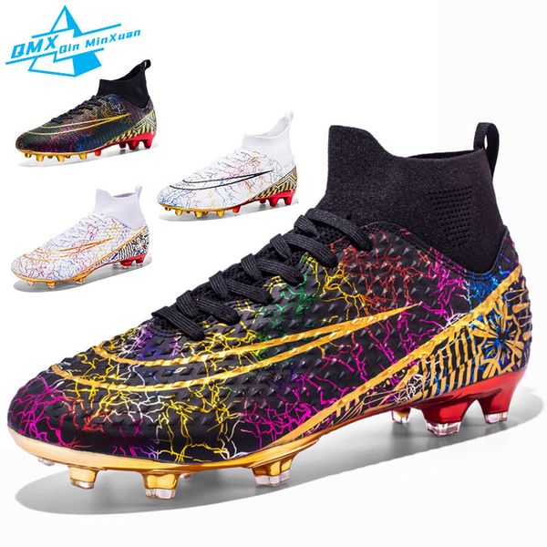 

dress shoes soccer shoes man fg/tf high ankle outdoor cleats kids football boots indoor grass cleats training match sneakers eur 33-47# 2307, Black