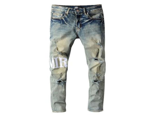 

2021 mens designer jeans distressed ripped biker slim fit motorcycle denim for men s fashion jean mans pants pour homm3400988, Blue