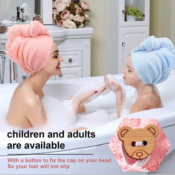 

Fast Drying Hair Towel Care Cap with Button Microfiber Super Absorbent Hair Towel Wrap for Women Bathroom Accessories, Mixed