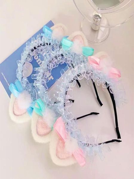 

lovely cat ear headbands with bowknot masquerade halloween cat ears headwear lolita cosplay for girl costume party hair accessorie5977254, Silver